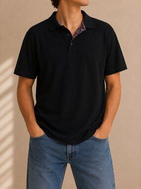 Robert Graham Short Sleeve Polo Shirt‎ Black Paisley Trim (Men’s XL)